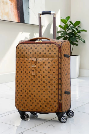 24 Inch Medium Checked LVR PU Leather Luggage Lightweight Trolley Bags with Spinner Wheels
