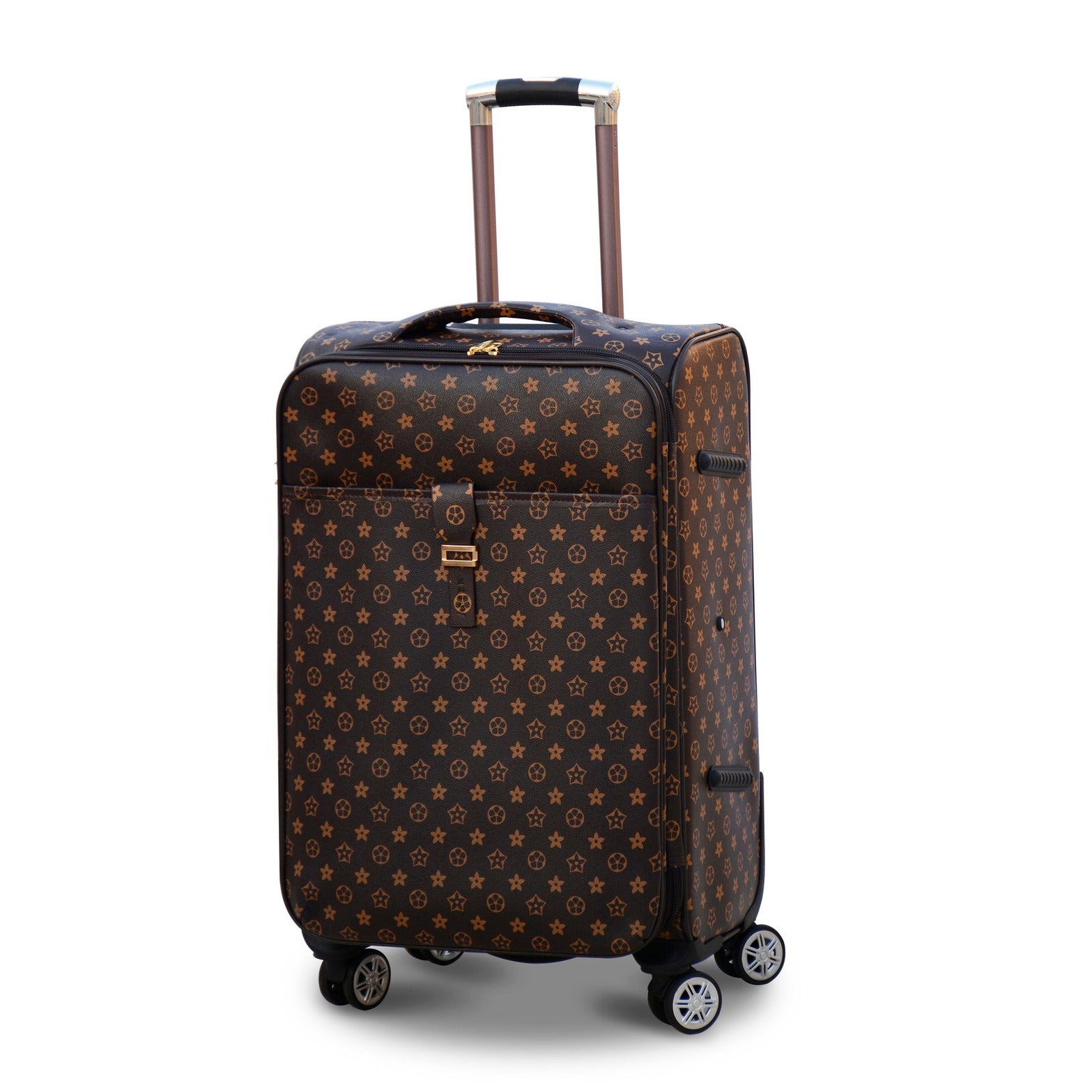 24" Brown Colour LVR PU Leather Luggage Lightweight Soft Material Trolley Bag Zaappy.com