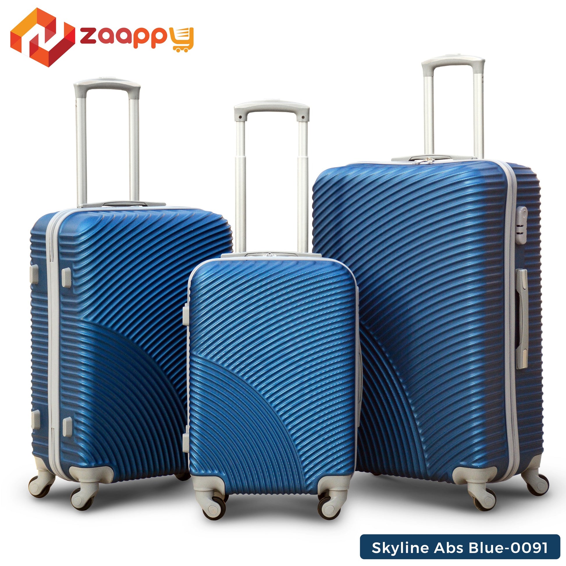 3 Pcs Set 20” 24” 28 Inches Skyline ABS Blue Lightweight ABS Luggage | Hard Case Trolley Bag zaappy uae