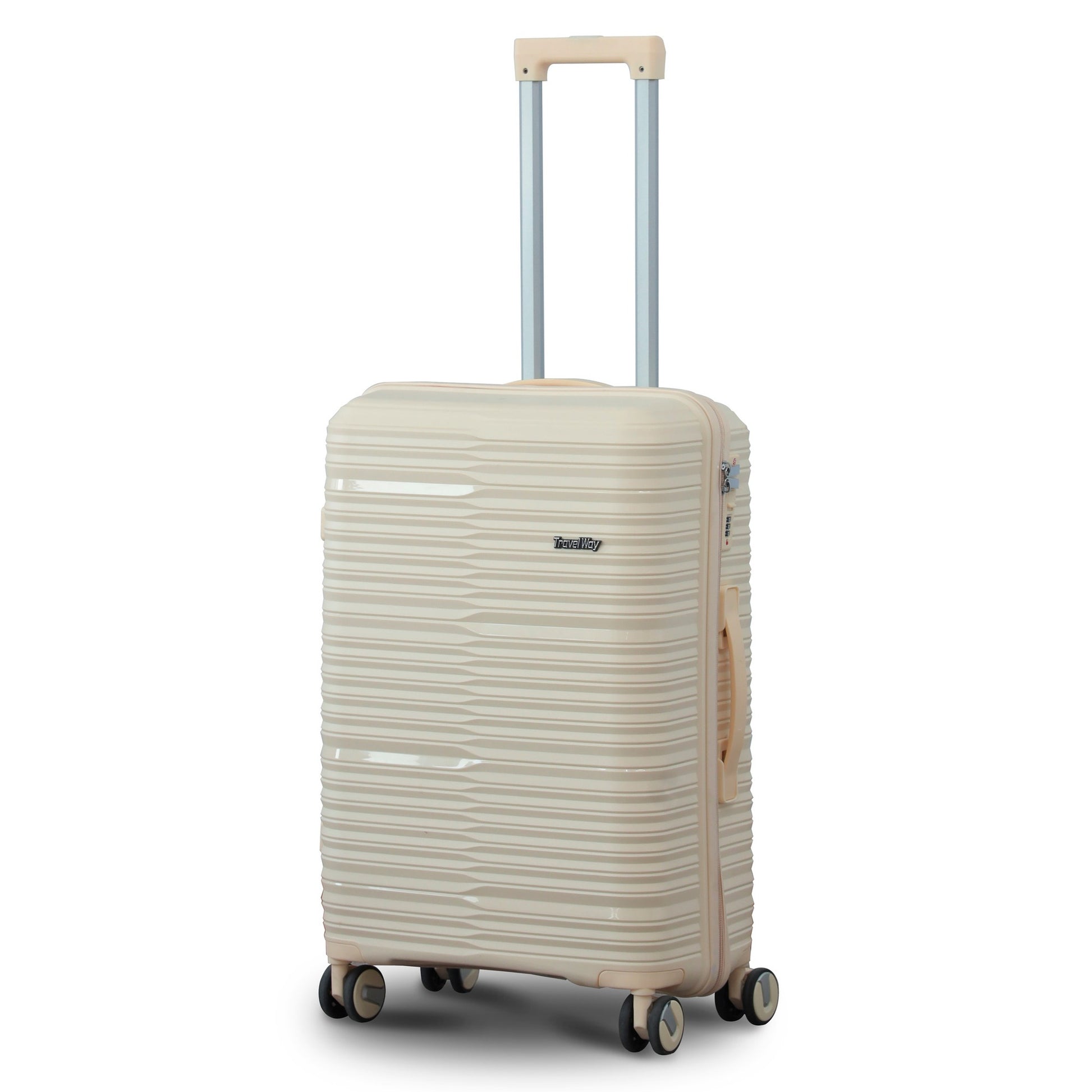 Beige Colour Travel Way PP Unbreakable Luggage Bag with Double Spinner Wheel Zaappy