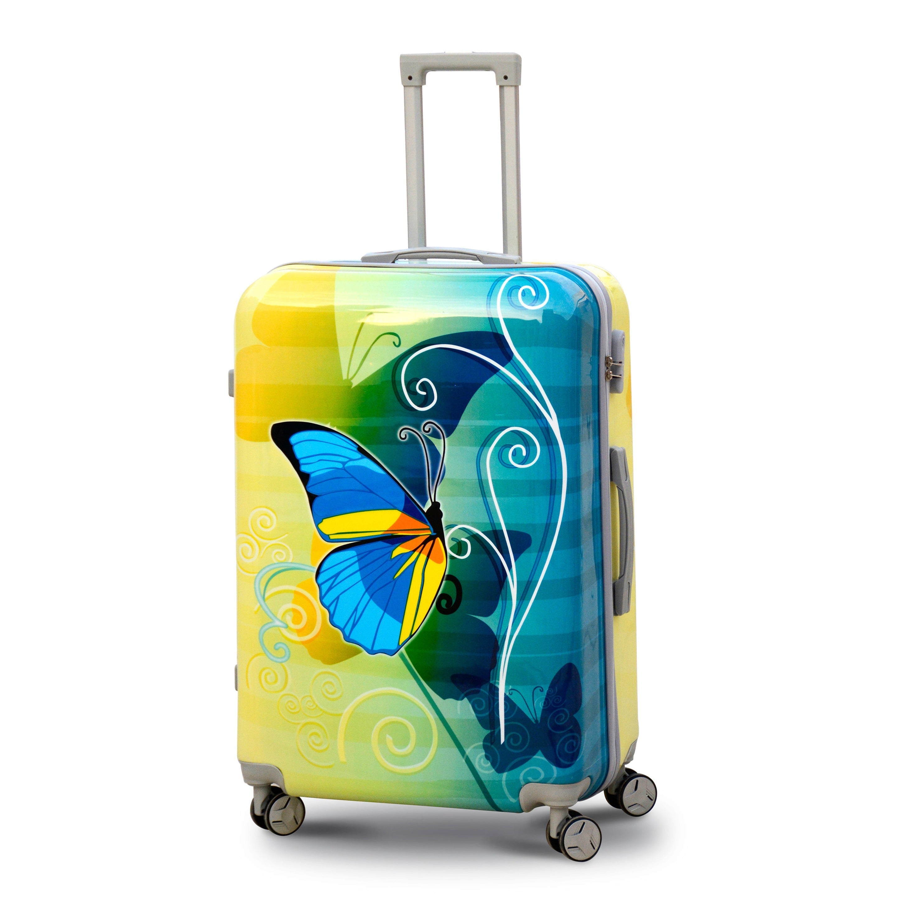24" Green Colour Printed Butterfly Lightweight ABS Luggage | Hard Case Trolley Bag
