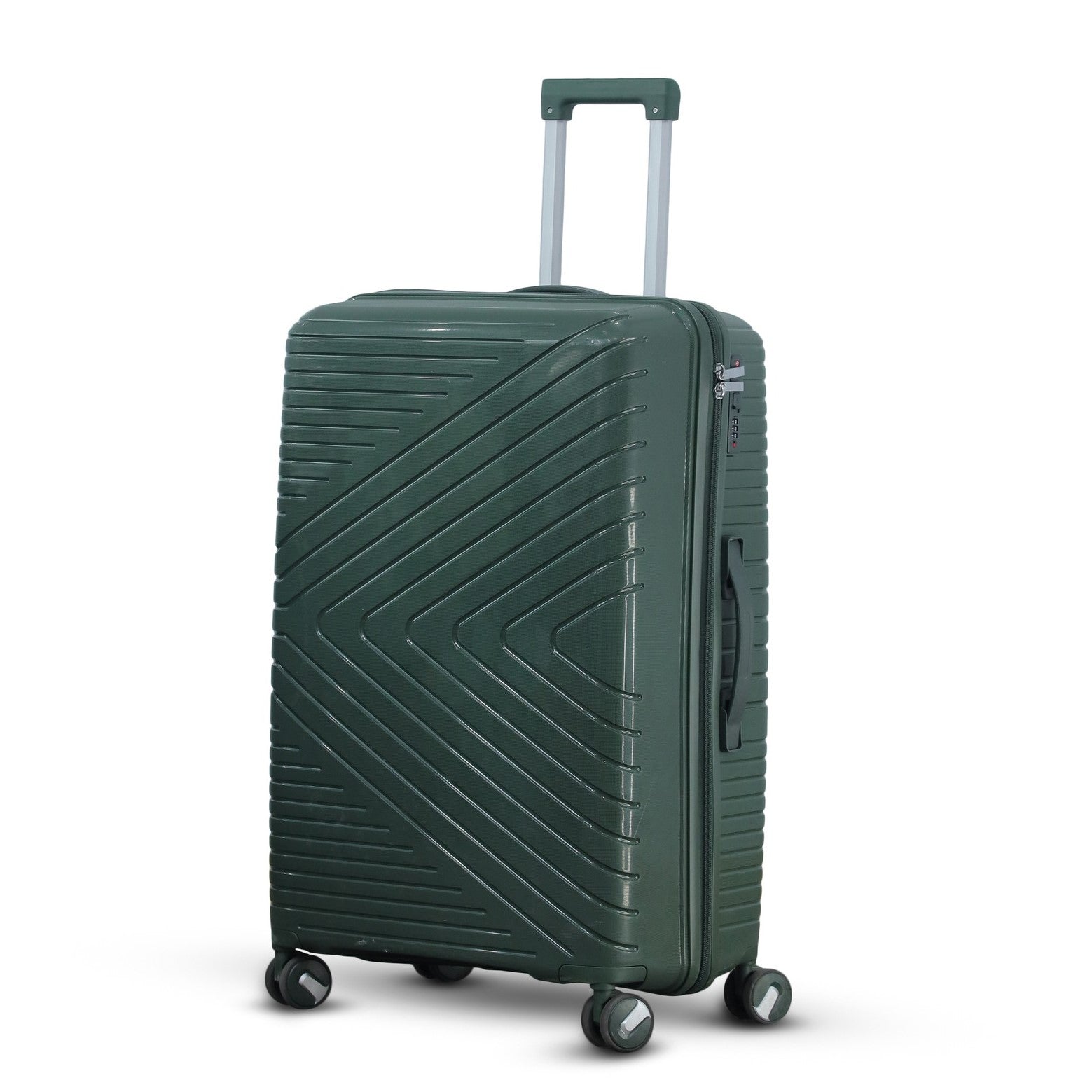 3 Piece Set 20" 24" 28 Inches Dark Green Crossline PP Unbreakable Luggage Bag With Double Spinner Wheel