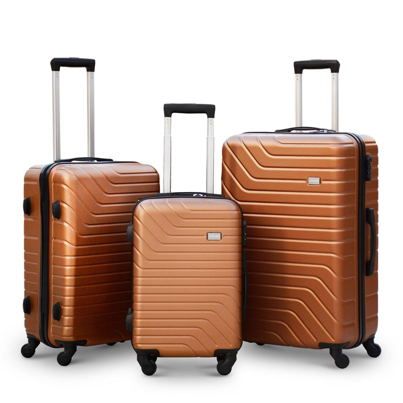 3 Piece Full Set 20" 24" 28 Inches SJ ABS Luggage Coffee Colour Lightweight Hard Case Trolley Bag Zaappy.com