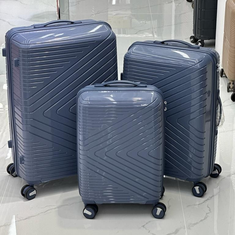 3 Piece Full Set 20" 24" 28 Inches Crossline PP Unbreakable Luggage Bag With Double Spinner Wheel
