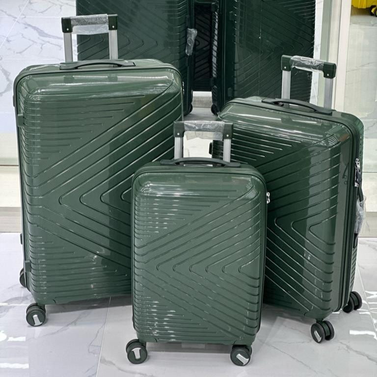 3 Piece Full Set 20" 24" 28 Inches Crossline PP Unbreakable Luggage Bag With Double Spinner Wheel