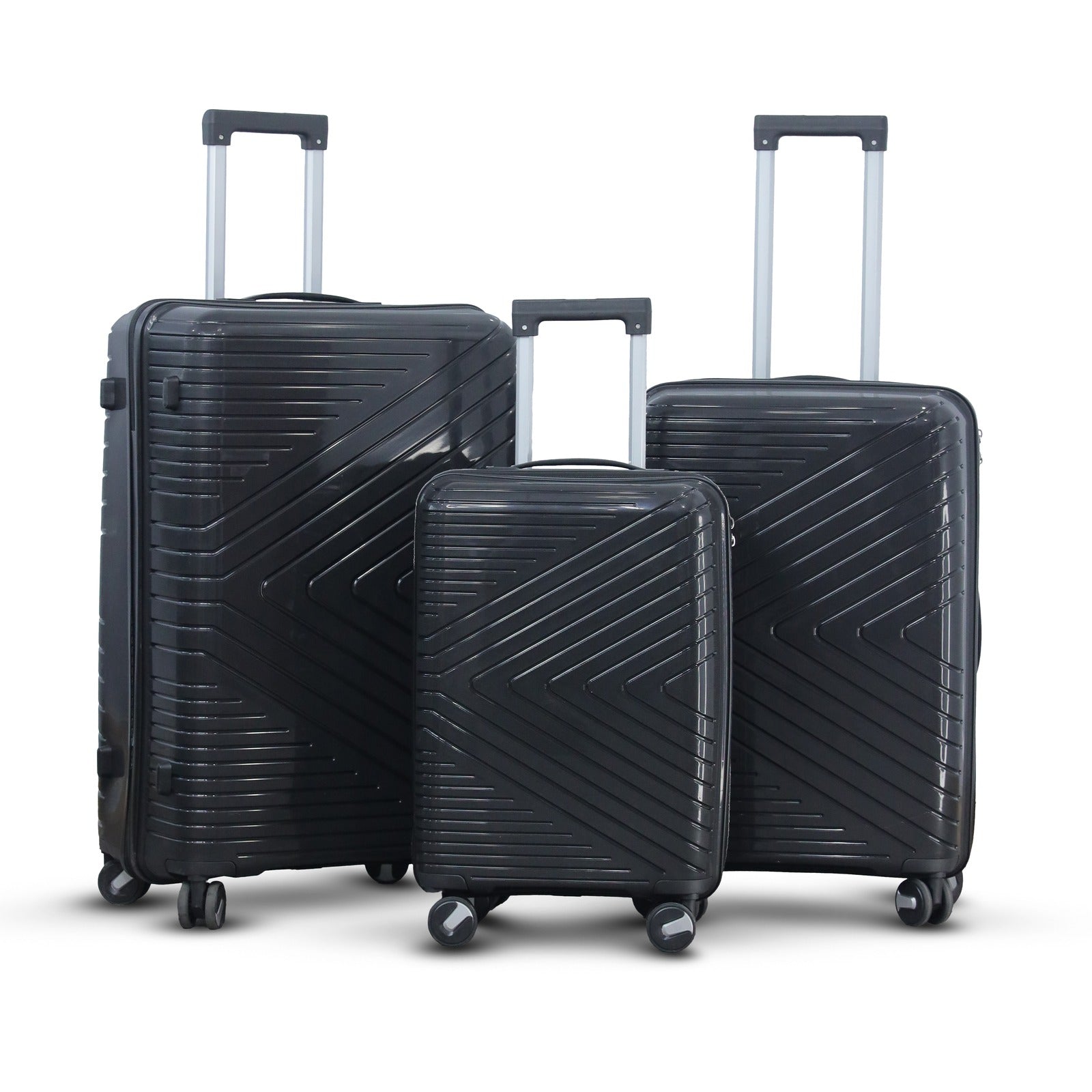 3 Piece Full Set 20" 24" 28 Inches Black Colour Crossline PP Unbreakable Luggage Bag with Double Spinner Wheel Zaappy