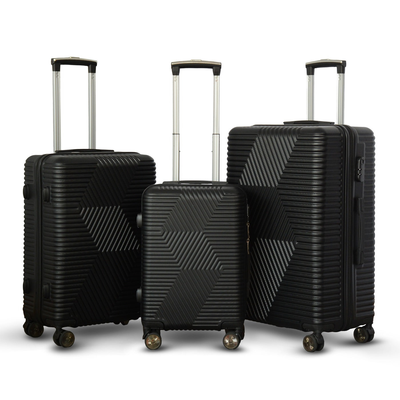 3 Piece Full Set  20" 24" 28 Inches Black Colour Zig Zag ABS Lightweight Luggage Bag With Double Spinner Wheel Zaappy