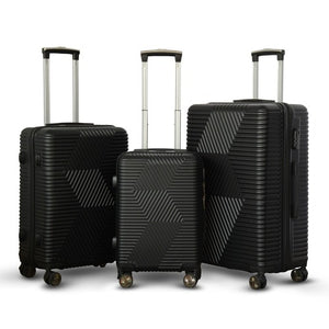 Zig Zag ABS Lightweight Luggage Bag With Double Spinner Wheel | 3 Piece Set 20, 24 and 28 Inches Black