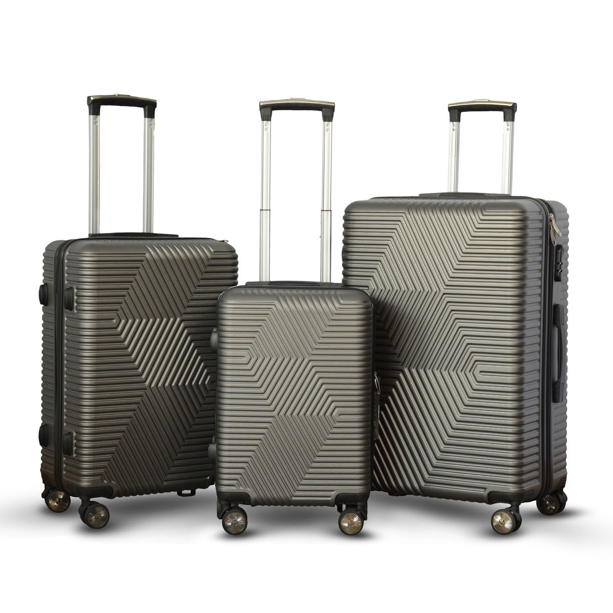 3 Piece Full Set  20" 24" 28 Inches Dark Grey Colour Zig Zag ABS Lightweight Luggage Bag With Double Spinner Wheel