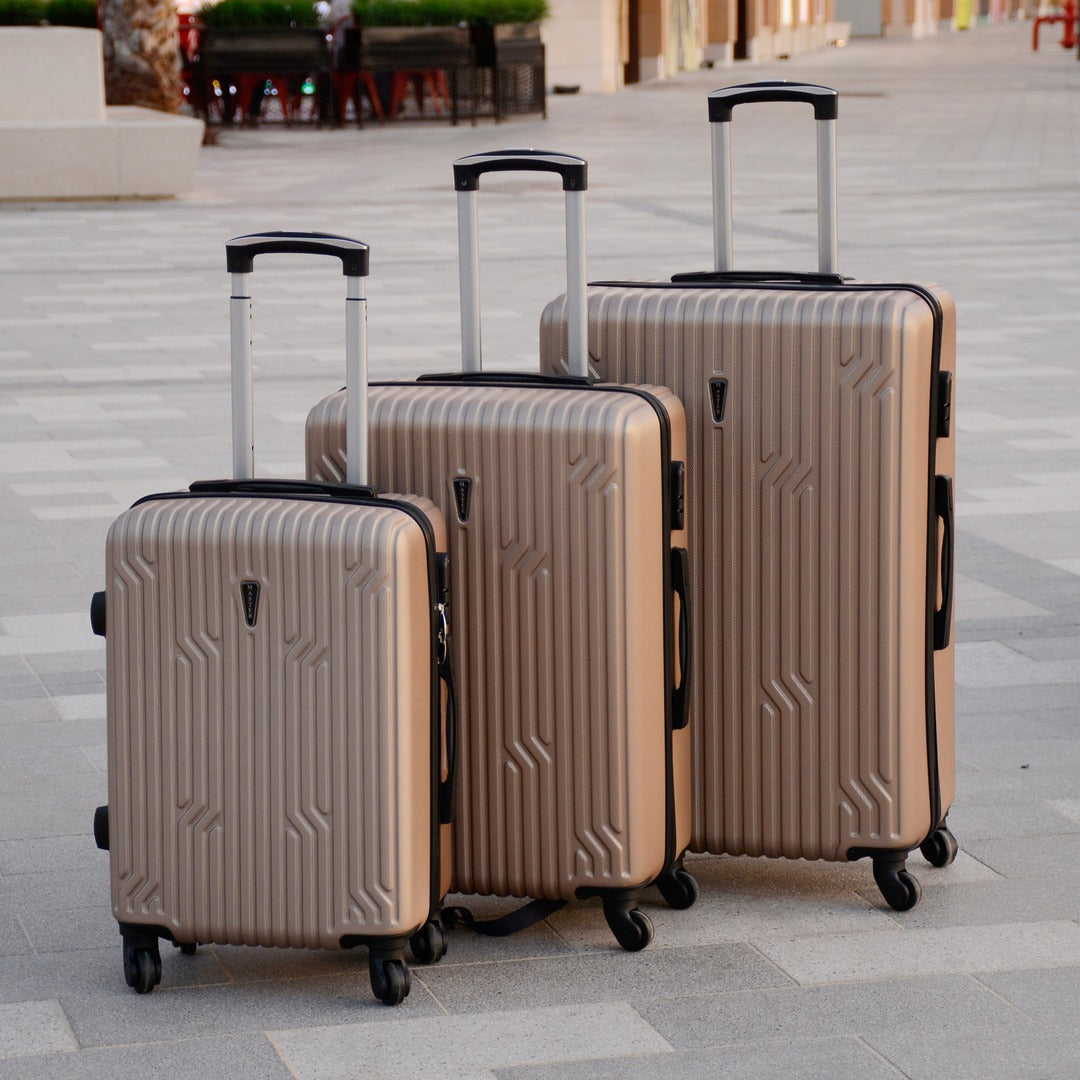 3 Piece Full Set 20" 24" 28 Inches Gold Colour Master ABS 1805 Luggage lightweight Hard Case Trolley Bag With Spinner Wheel Zaappy.com