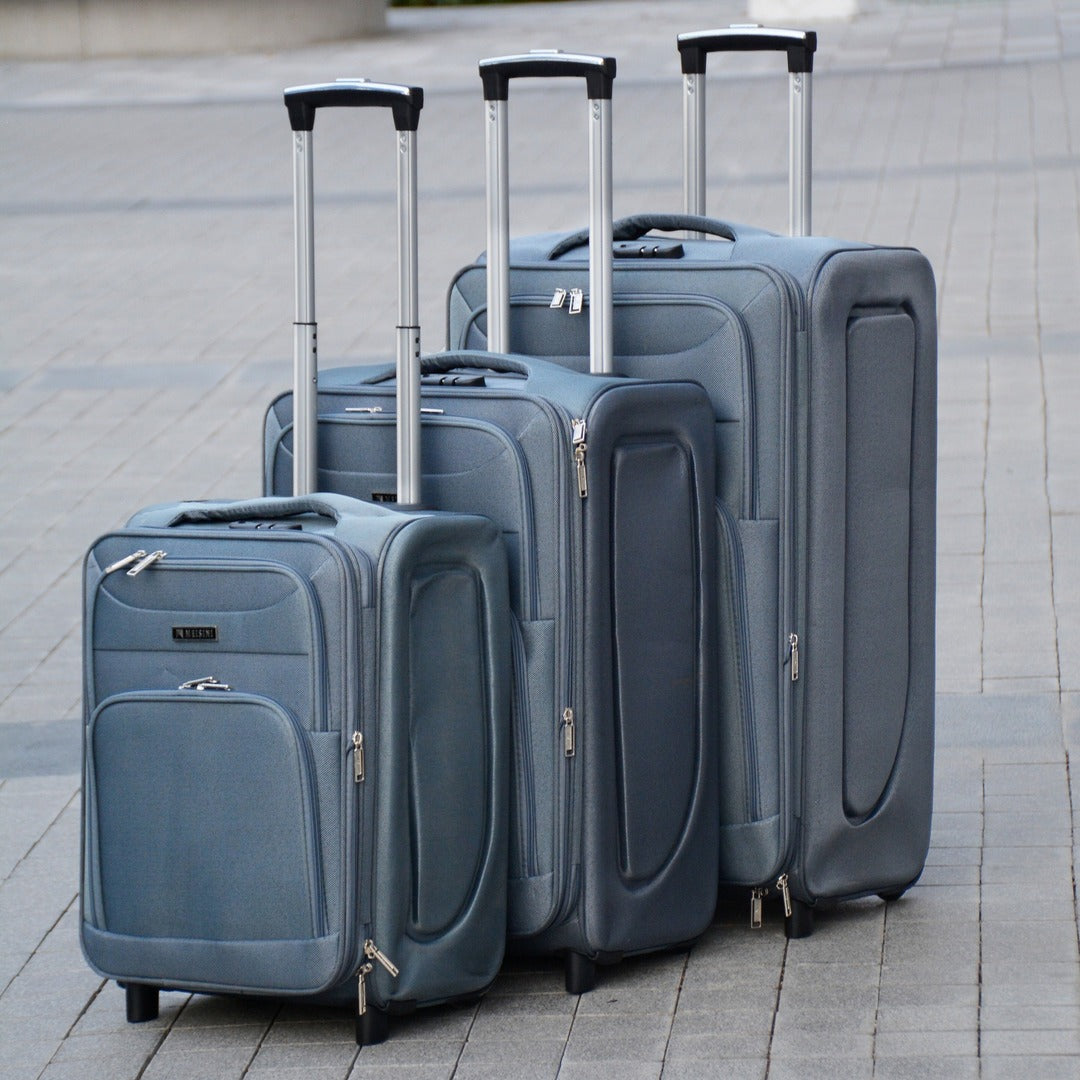 3 Piece Full Set 20" 24" 28 Inches Grey Colour LP 2 Wheel 0161 Luggage Lightweight Soft Material Trolley Bag Zaappy.com