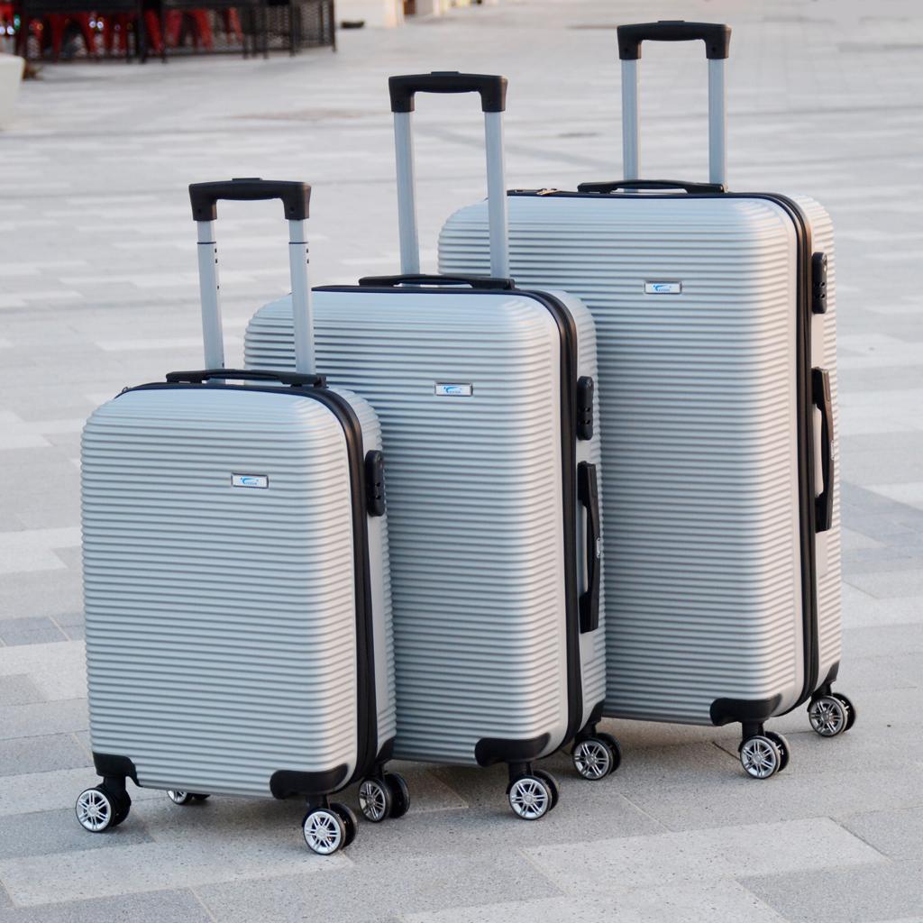 3 Piece Set 20" 24" 28 Inches Grey Colour JIAN ABS Line Luggage lightweight Hard Case Trolley Bag With Spinner Wheel Zaappy.com