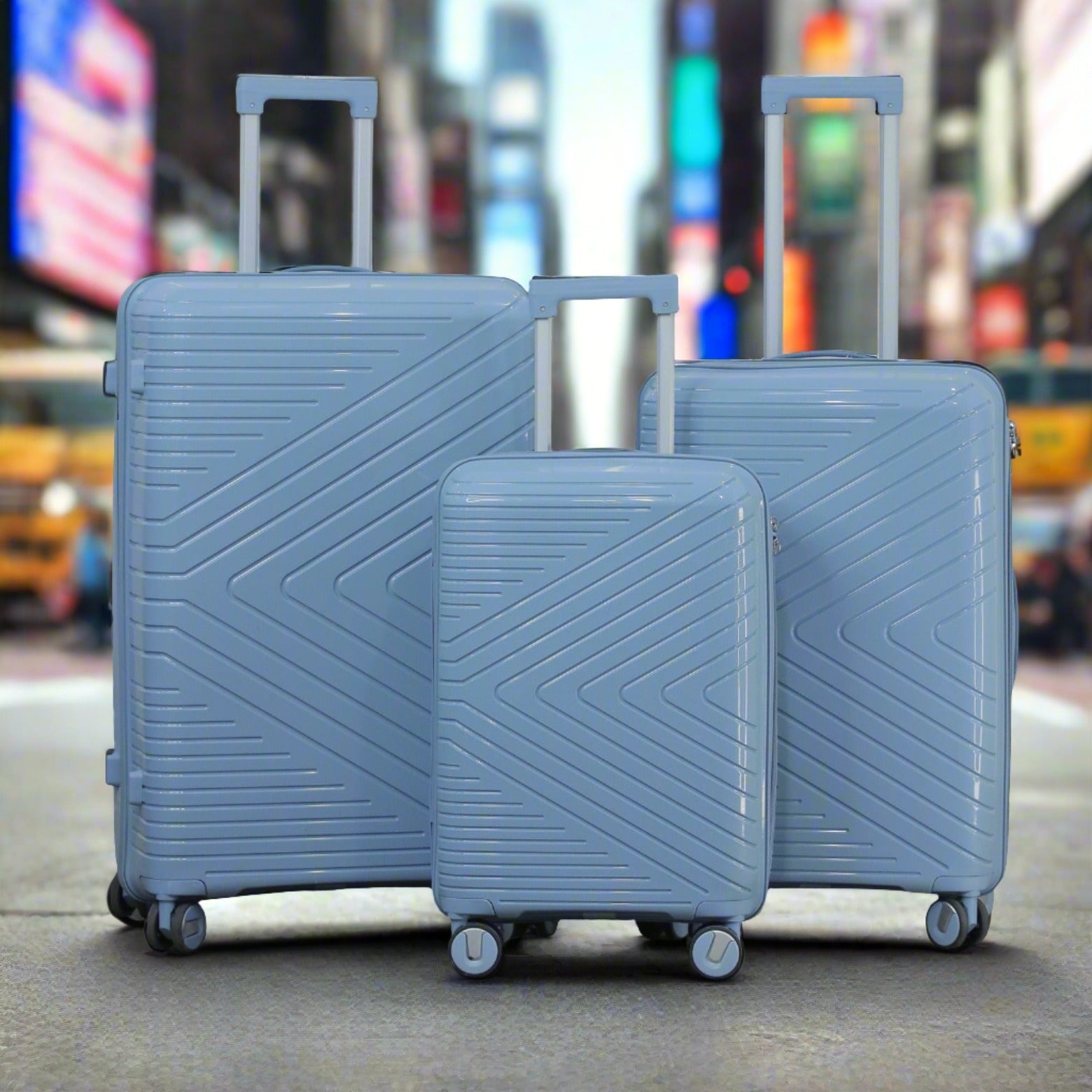 3 Piece Full Set 20" 24" 28 Inches Light Blue Colour Crossline PP Unbreakable Luggage Bag with Double Spinner Wheel Zaappy