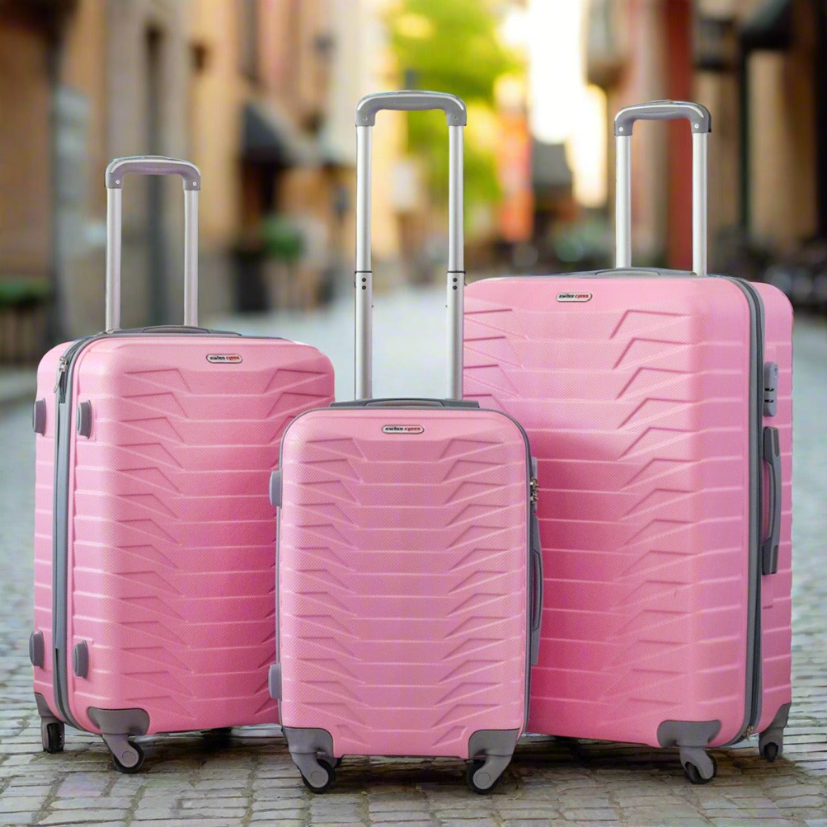 3 Piece Full Set 20" 24" 28 Inches Swiss Class Crocodile ABS Lightweight pink Luggage Bag With Spinner Wheel Zaappy