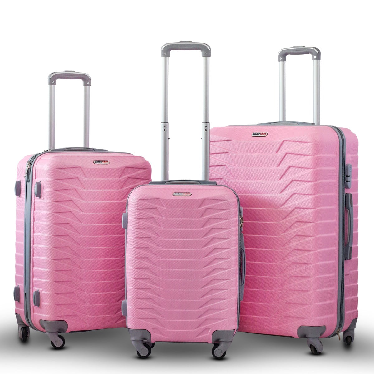 3 Piece Full Set 20" 24" 28 Inches Swiss Class Crocodile ABS Lightweight pink Luggage Bag With Spinner Wheel Zaappy