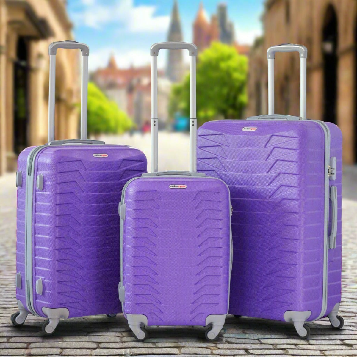 3 Piece Full Set 20" 24" 28 Inches Swiss Class Crocodile ABS Lightweight purple Luggage Bag With Spinner Wheel Zaappy
