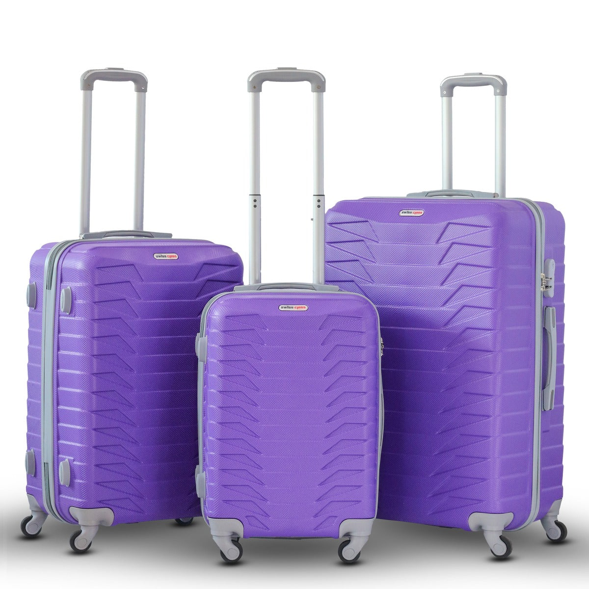 3 Piece Full Set 20" 24" 28 Inches Swiss Class Crocodile ABS Lightweight purple Luggage Bag With Spinner Wheel Zaappy