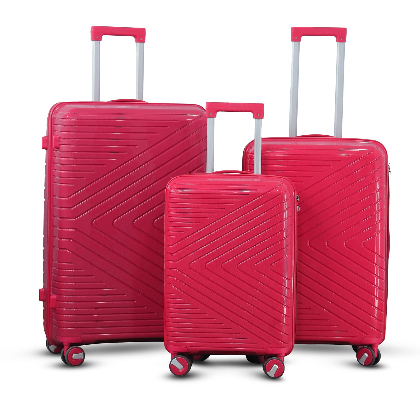 3 Piece Full Set 20" 24" 28 Inches Red Colour Crossline PP Unbreakable Luggage Bag with Double Spinner Wheel