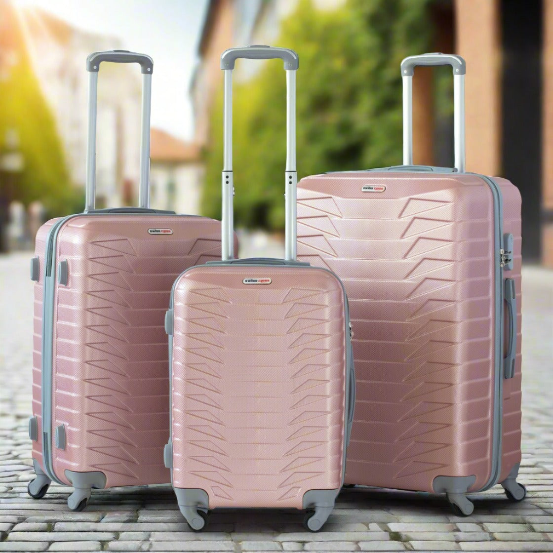 3 Piece Full Set 20" 24" 28 Inches Swiss Class Crocodile ABS Lightweight rose gold Luggage Bag With Spinner Wheel Zaappy