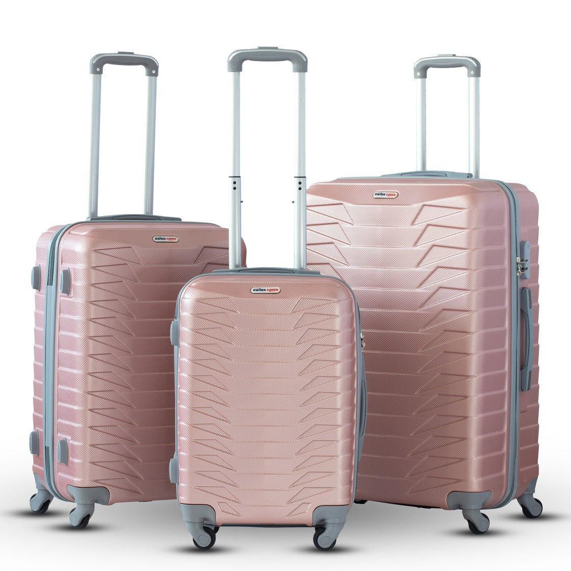 3 Piece Full Set 20" 24" 28 Inches Swiss Class Crocodile ABS Lightweight rose gold Luggage Bag With Spinner Wheel Zaappy