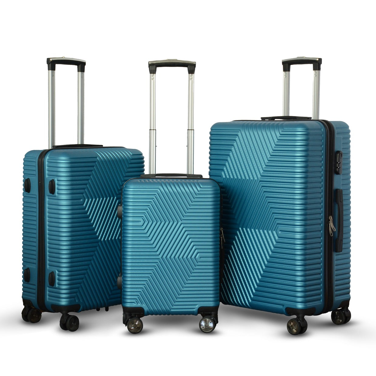 3 Piece Full Set 20" 24" 28 Inches Sea Blue Colour Zig Zag ABS Lightweight Luggage Bag With Double Spinner Wheel Zaappy