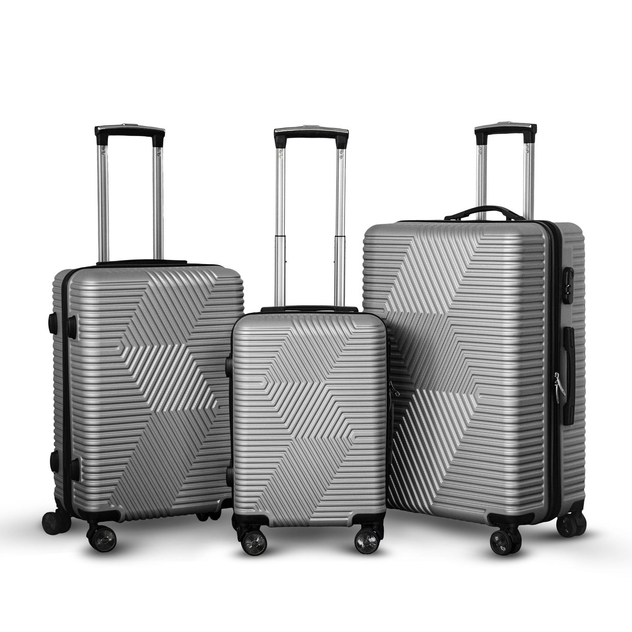 3 Piece Full Set  20" 24" 28 Inches Silver Colour Zig Zag ABS Lightweight Luggage Bag with Double Spinner Wheel Zaappy