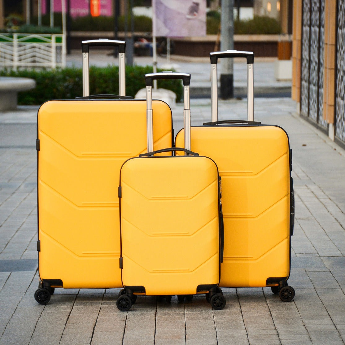 3 Piece Full Set 20" 24" 28 Inches Yellow Colour JIAN ABS 1004 Luggage lightweight Hard Case Trolley Bag with Spinner Wheel