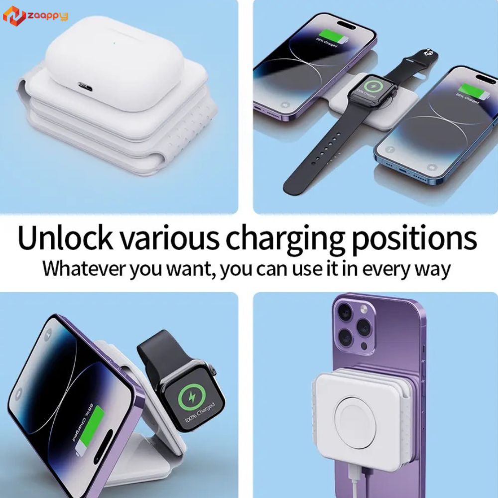 Magnetic Foldable 3 In 1 Wireless Charger For Apple Devices | Multi Device Wireless Charger