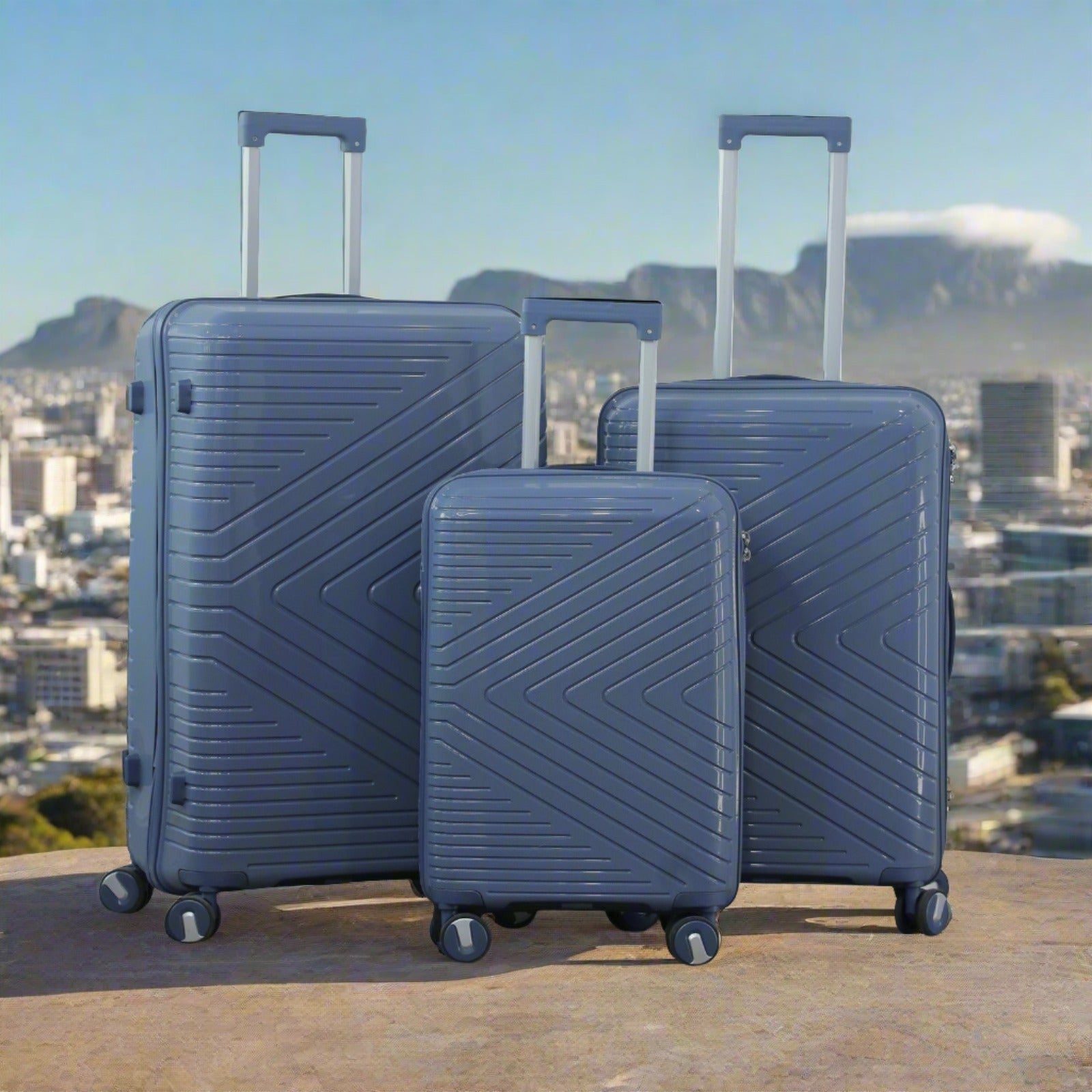 3 Piece Set 20" 24" 28 Inches Crossline PP Unbreakable Luggage Bag With Double Spinner Wheel