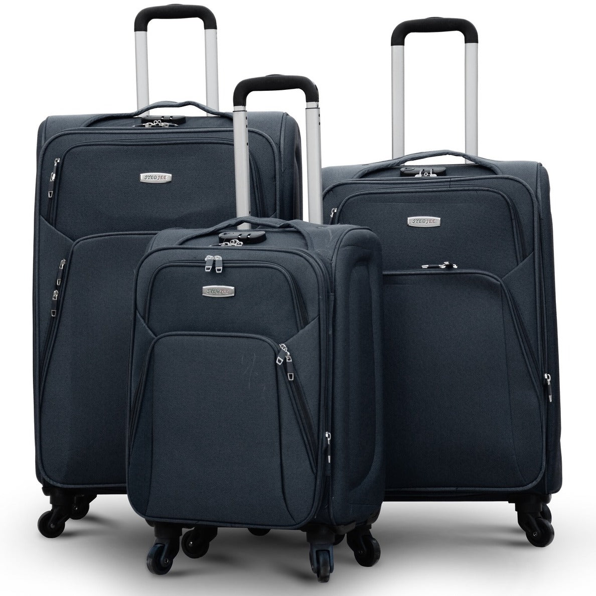 3 Piece Full Set 20" 24" 28 Inches Black Colour SJ JIAN 4 Wheel Luggage Lightweight Soft Material Trolley Bag