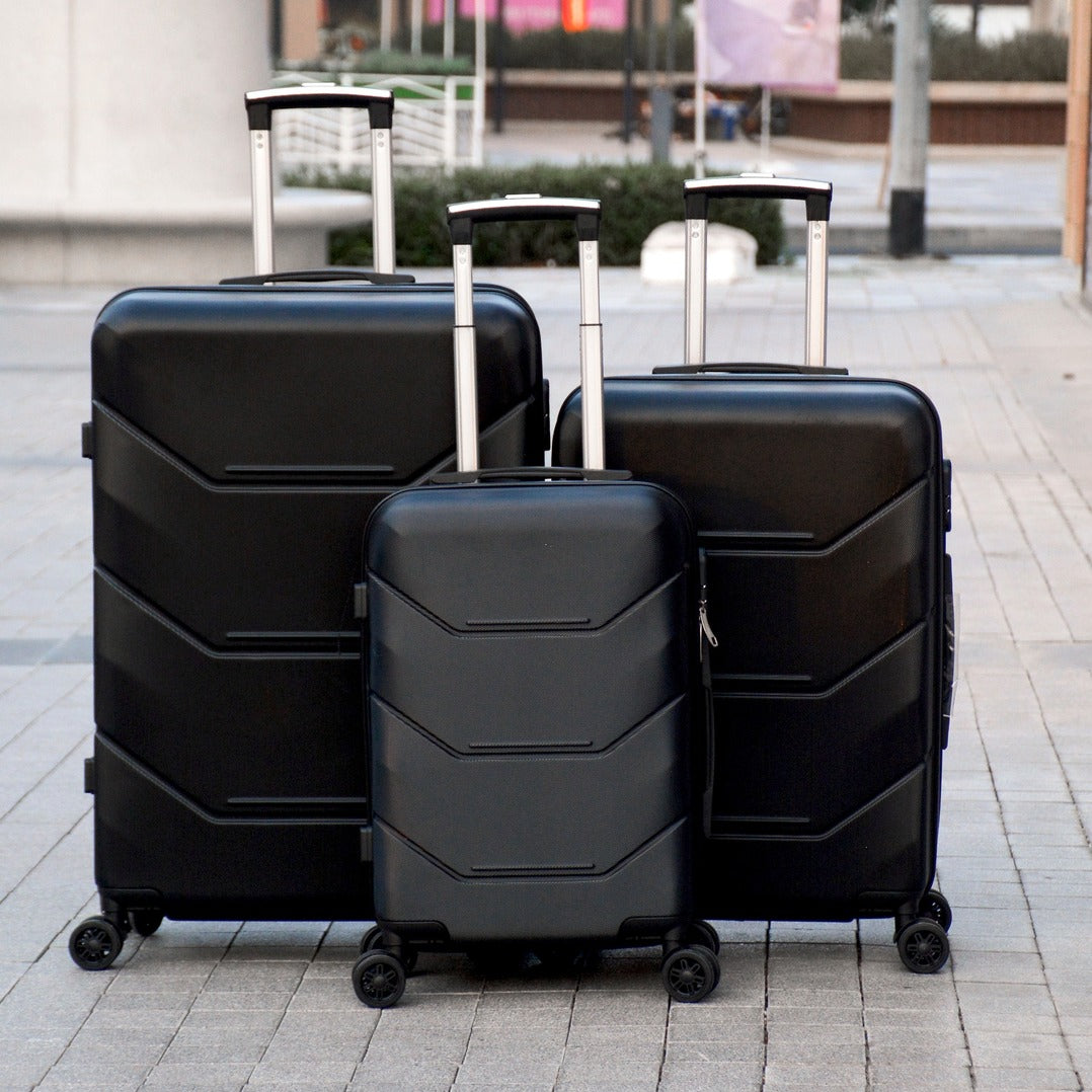 3 Piece Full Set 20" 24" 28 Inches Black Colour JIAN ABS 1004 Luggage lightweight Hard Case Trolley Bag With Spinner Wheel Zaappy.com