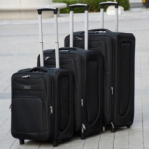 LP 2 Wheel 0161 Lightweight Soft Material Luggage Bag | 3 Piece Full Set 20, 24 and 28 Inches Black