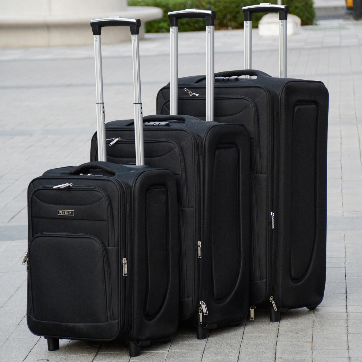 3 Piece Full Set 20" 24" 28 Inches Black Colour LP 2 Wheel 0161 Luggage Lightweight Soft Material Trolley Bag Zaappy.com