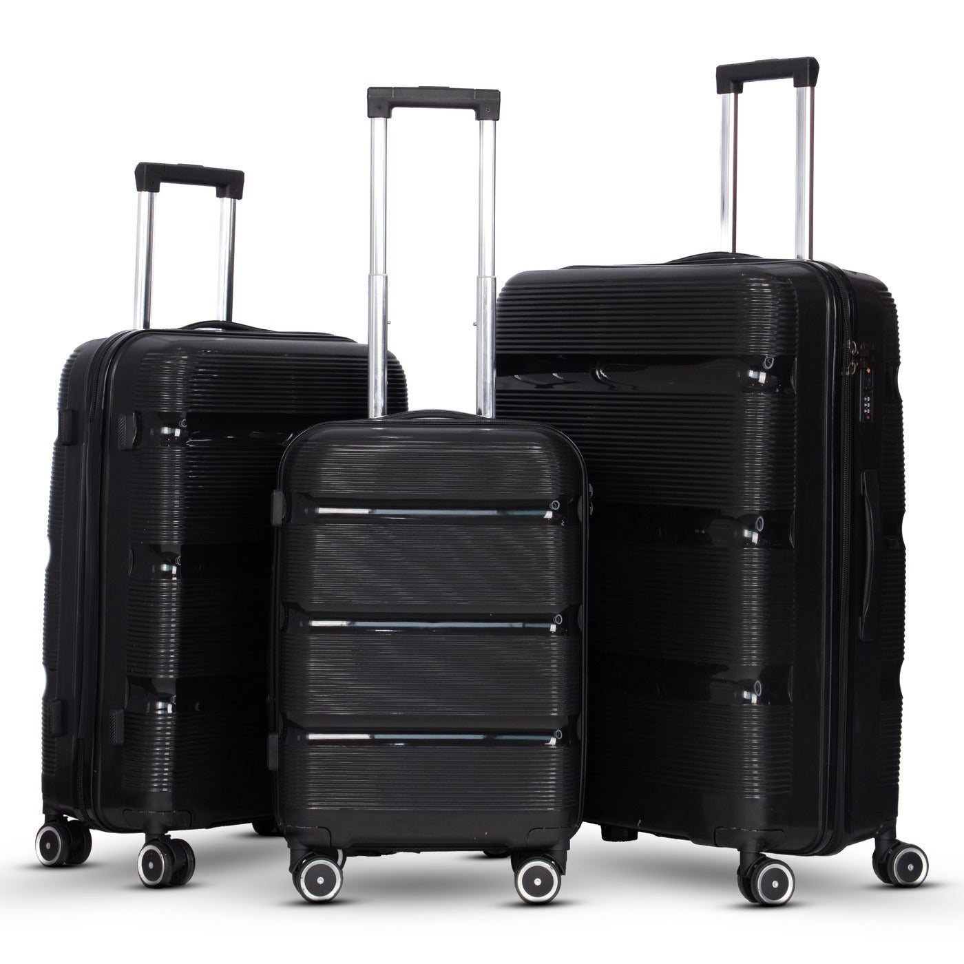 3 Piece Set 20" 24" 28 Inches Thin Line PP Unbreakable Luggage Bag With Double Spinner Wheel