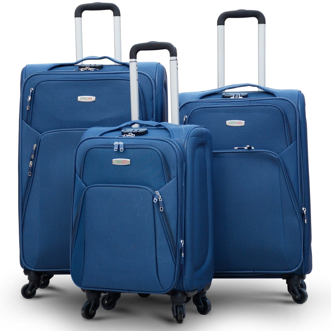 3 Piece Full Set 20" 24" 28 Inches Blue Colour SJ JIAN 4 Wheel Luggage Lightweight Soft Material Trolley Bag