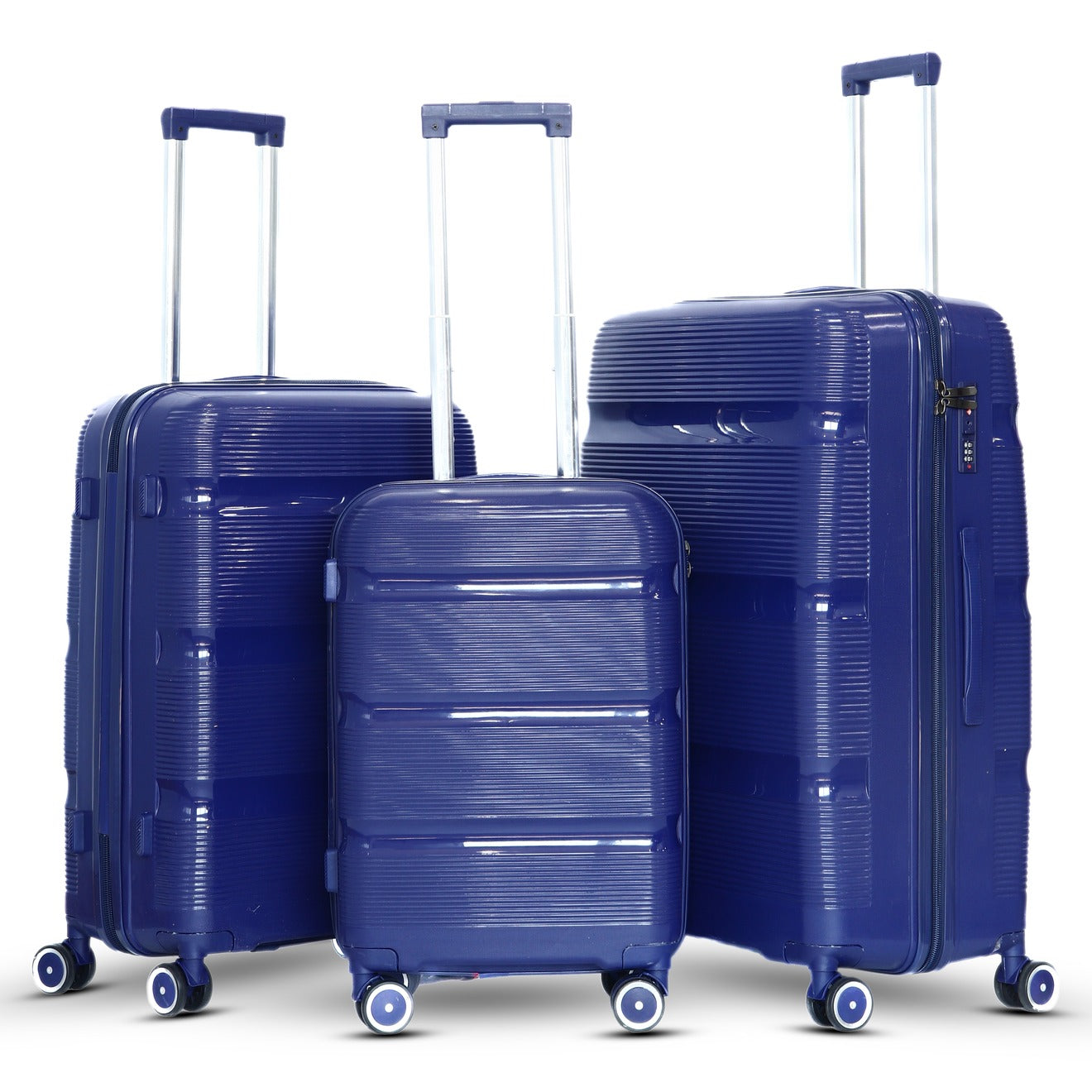 3 Piece Set 20" 24" 28 Inches Thin Line PP Unbreakable Luggage Bag With Double Spinner Wheel