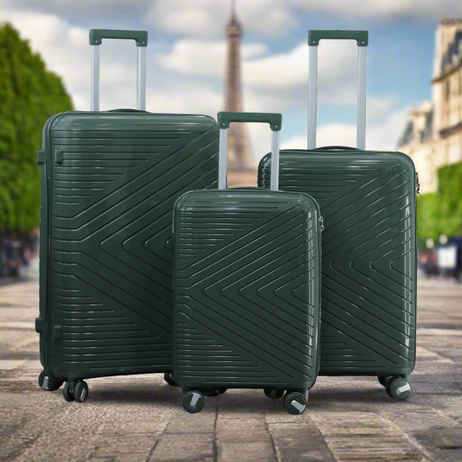 3 Piece Set 20" 24" 28 Inches Crossline PP Unbreakable Luggage Bag With Double Spinner Wheel