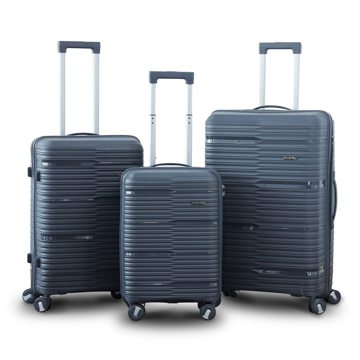 3 Piece Set 20" 24" 28 Inches Dark Grey Travel Way PP Unbreakable Luggage Bag With Double Spinner Wheel