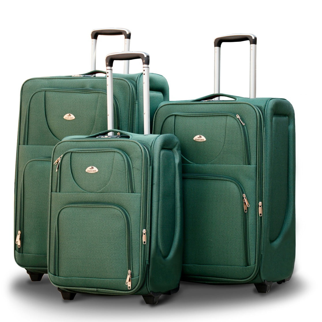 3 Piece Full Set 20" 24" 28 Inches Green Colour SJ JIAN 2 Wheel Luggage Lightweight Soft Material Trolley Bag