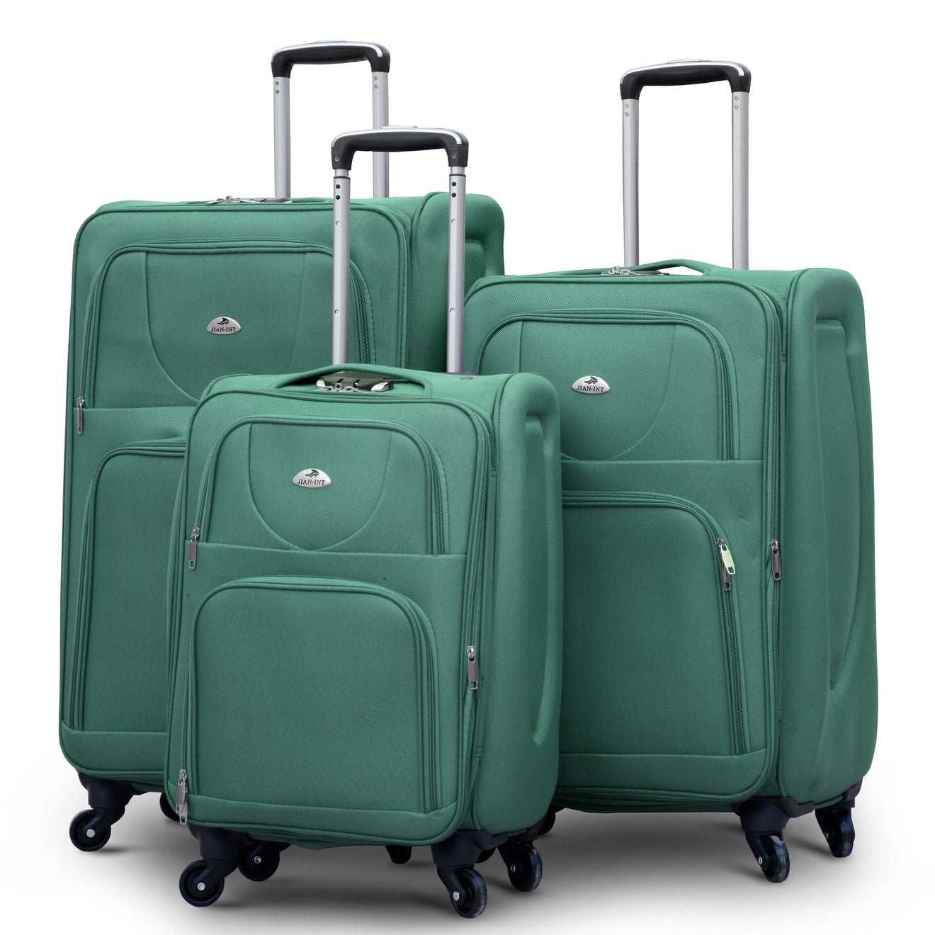 3 Piece Full Set 20" 24" 28 Inches Green Colour SJ JIAN 4 Wheel Luggage Lightweight Soft Material Trolley Bag Zaappy.com