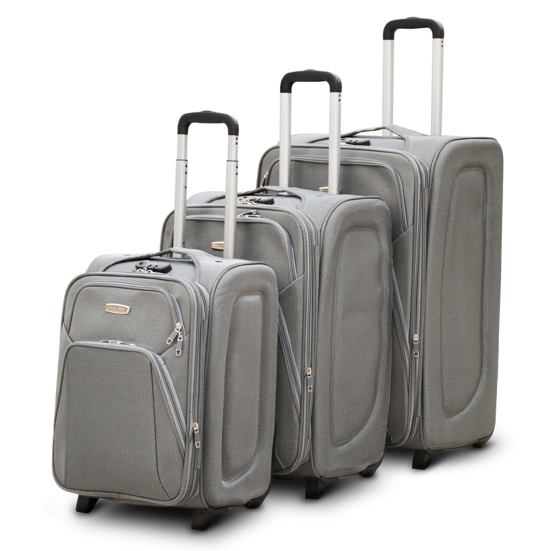 3 Piece Full Set 20" 24" 28 Inches Grey Colour SJ JIAN 2 Wheel Luggage Lightweight Soft Material Trolley Bag