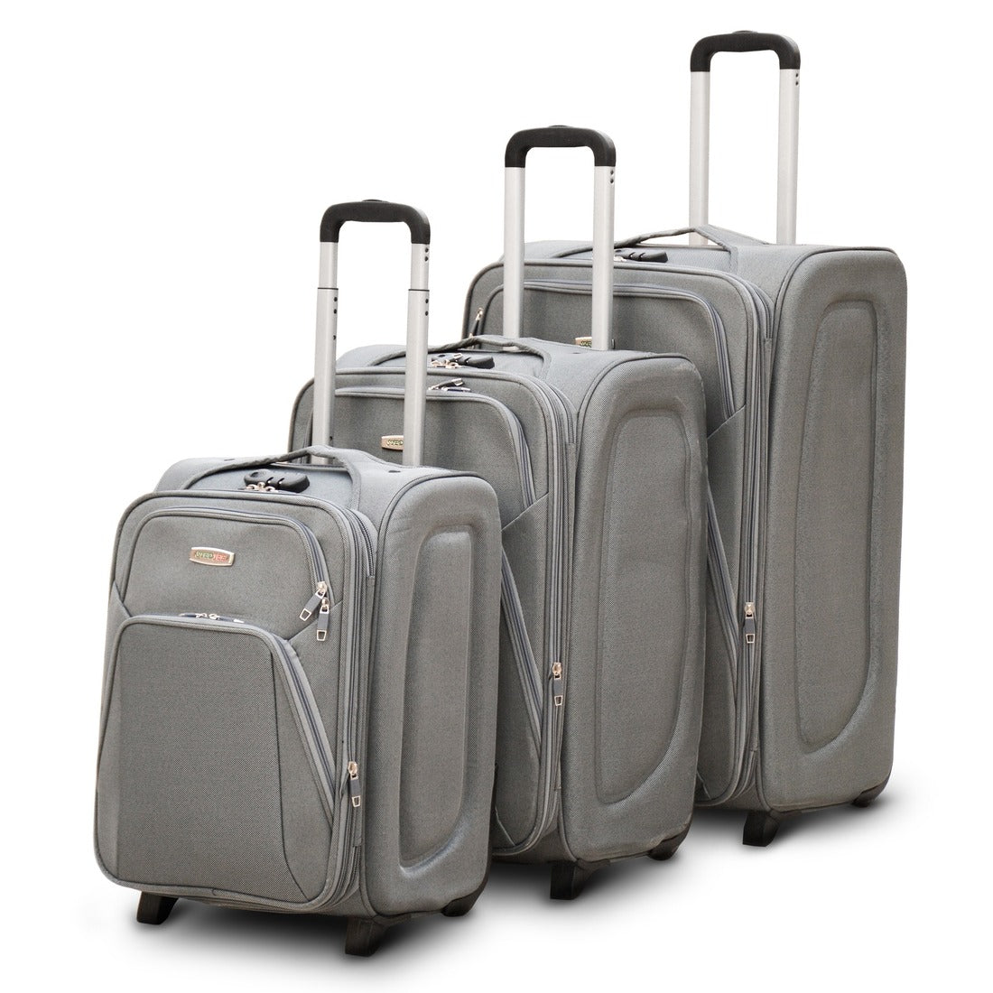 3 Piece Full Set 20" 24" 28 Inches Grey Colour SJ JIAN 2 Wheel Luggage Lightweight Soft Material Trolley Bag Zaappy.com