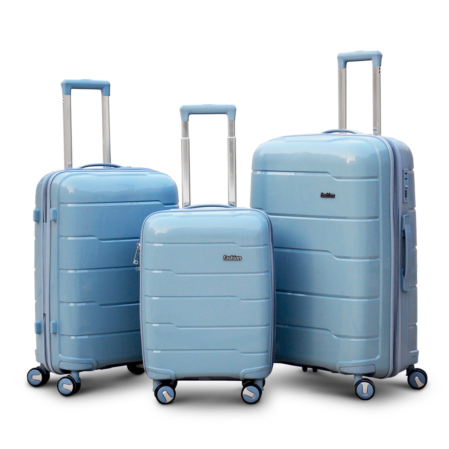 3 Piece Set 20" 24" 28 Inches Grey Ceramic Smooth PP Lightweight Luggage Bag With Double Spinner Wheel
