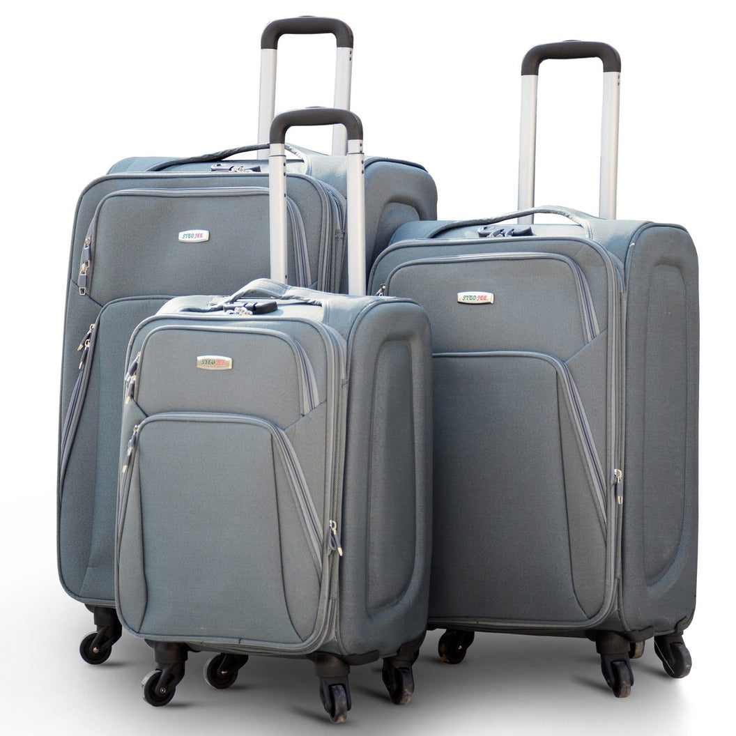 3 Piece Full Set 20" 24" 28 Inches Grey Colour SJ JIAN 4 Wheel Luggage Lightweight Soft Material Trolley Bag