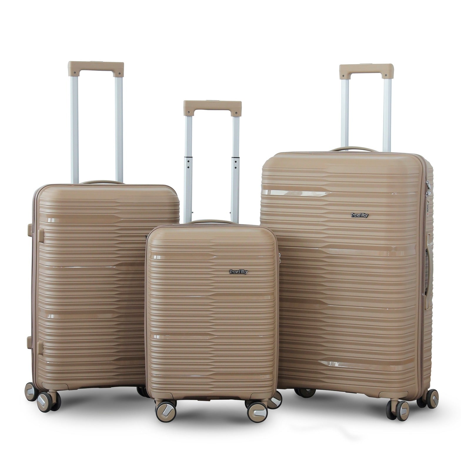 3 Piece Set 20" 24" 28 Inches Khaki Travel Way PP Unbreakable Luggage Bag With Double Spinner Wheel