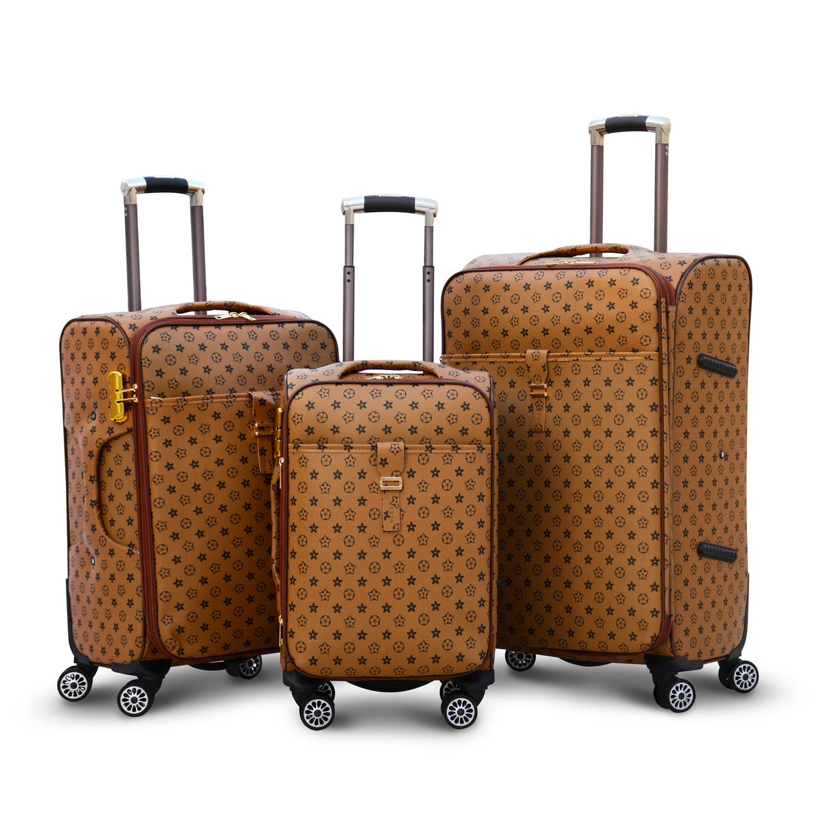 3 Piece Set 20" 24" 28 Inches Light Brown LVR PU Leather Lightweight Luggage Bag With Spinner Wheel