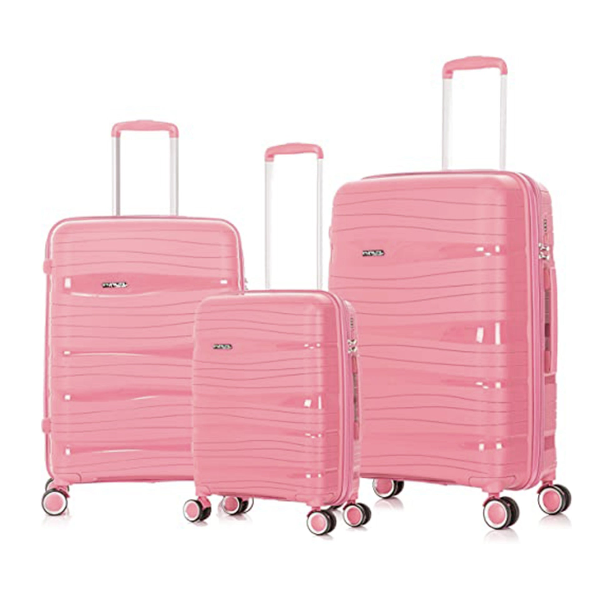 3 Piece Full Set 20" 24" 28 Inches Light Pink Colour Royal PP Luggage lightweight Hard Case Trolley Bag With Double Spinner Wheel Zaappy.com