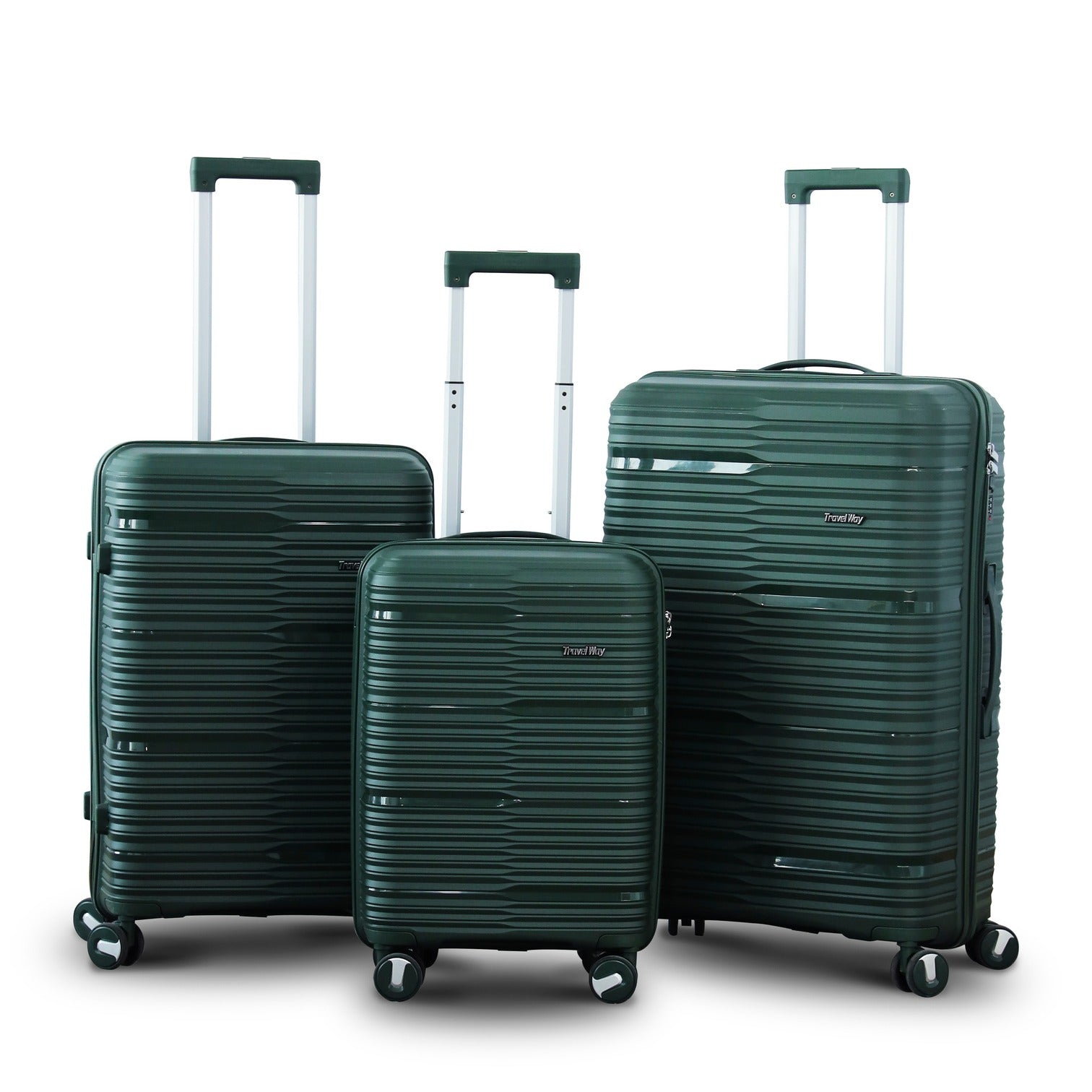 3 Piece Set 20, 24 and 28 Inches Travel Way PP Unbreakable Luggage Bag With Double Spinner Wheel