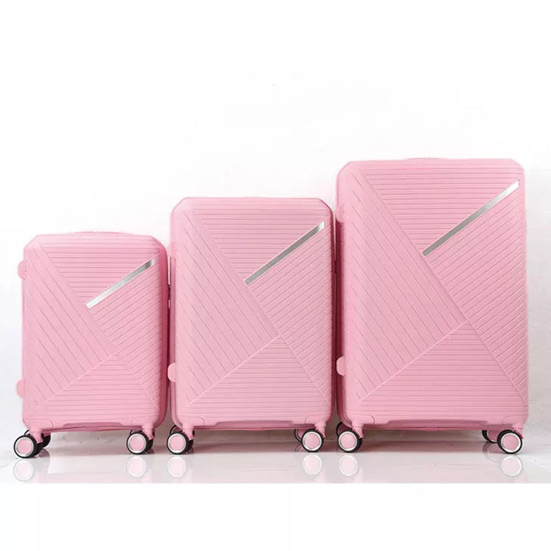 3 Piece Set 20" 24" 28 Inches Pink Advanced PP Lightweight Luggage Bag with Double Spinner Wheel