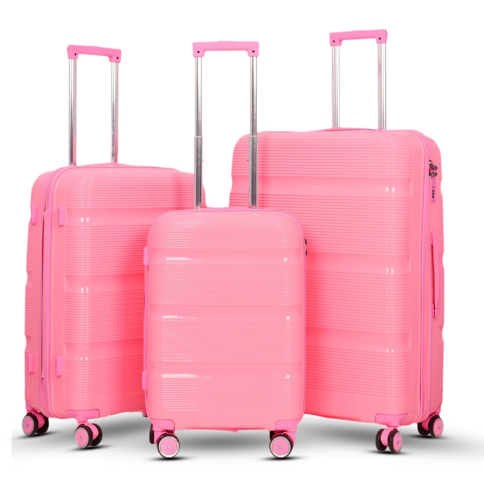 3 Piece Set 20" 24" 28 Inches Thin Line PP Unbreakable Luggage Bag With Double Spinner Wheel